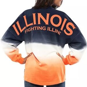 Women's Navy u of I  Fighting Illini Ombre Long Sleeve Dip-Dyed Spirit Jersey
